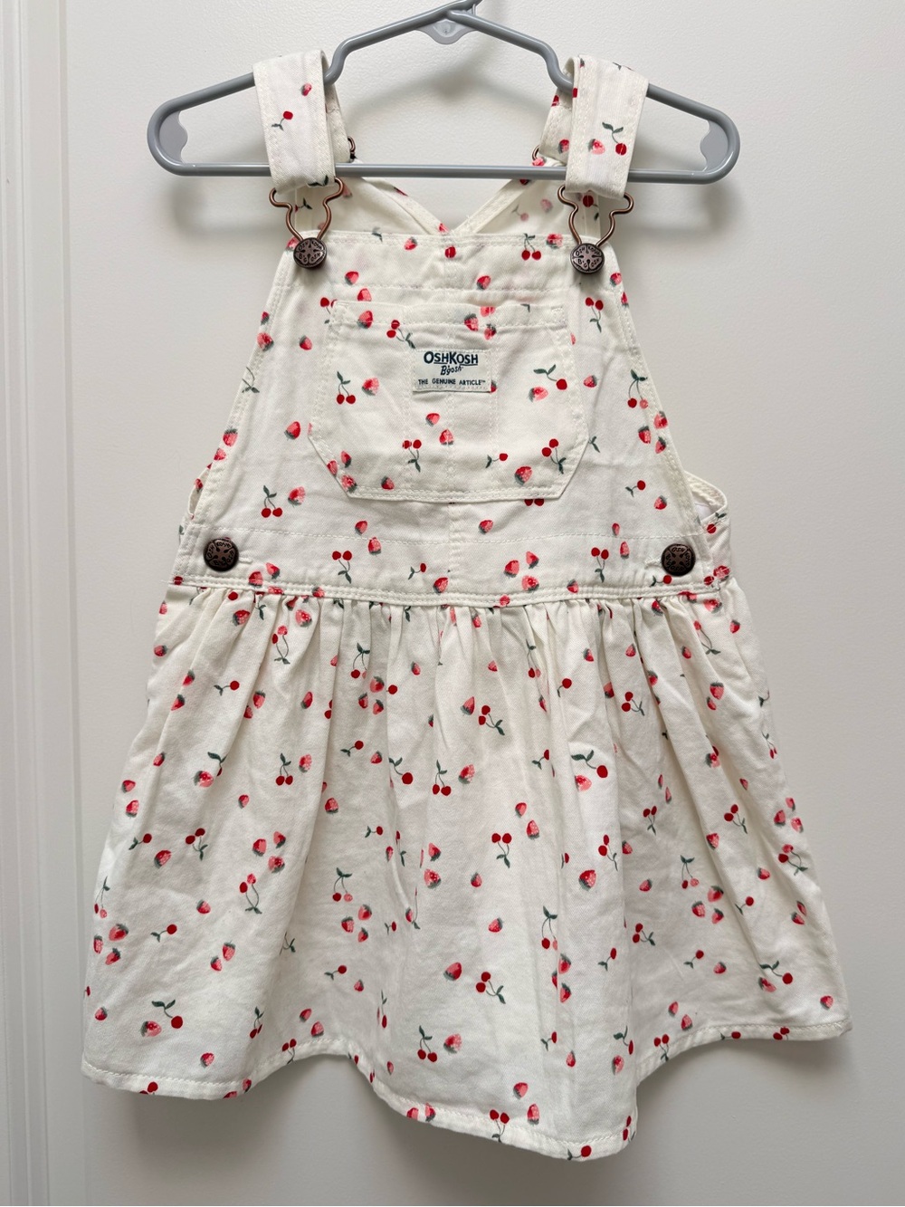 OshKosh B'gosh Vestbak Overall Dress with Strawberry and Cherry Print 3T